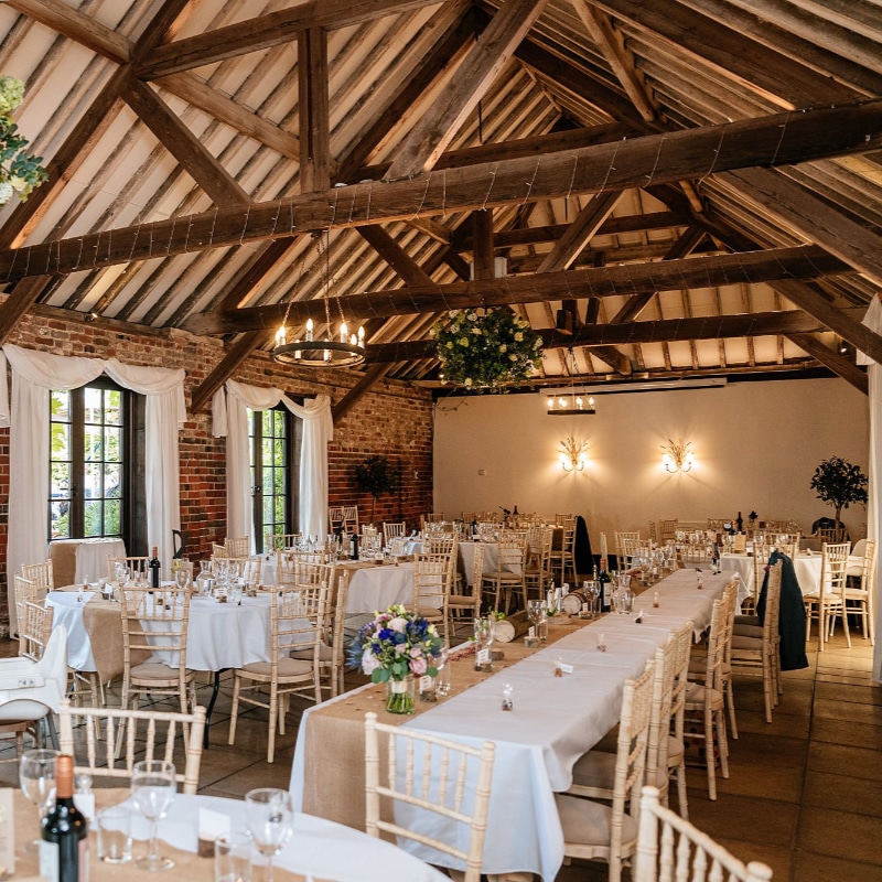 Chenies Manor House Garden Room set up for wedding reception