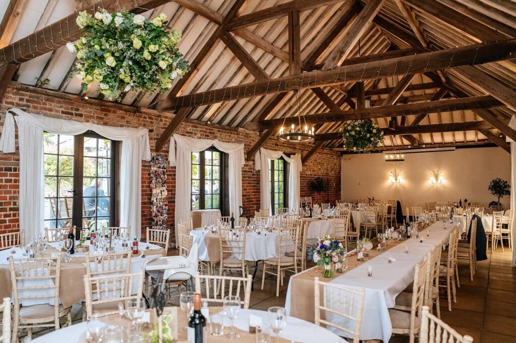 Chenies Manor House garden room set out for wedding reception