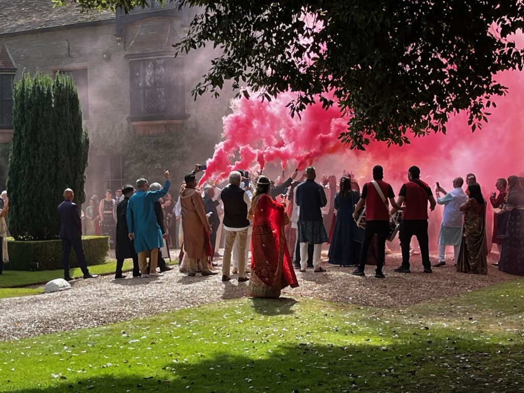 Chenies Manor House wedding smoke